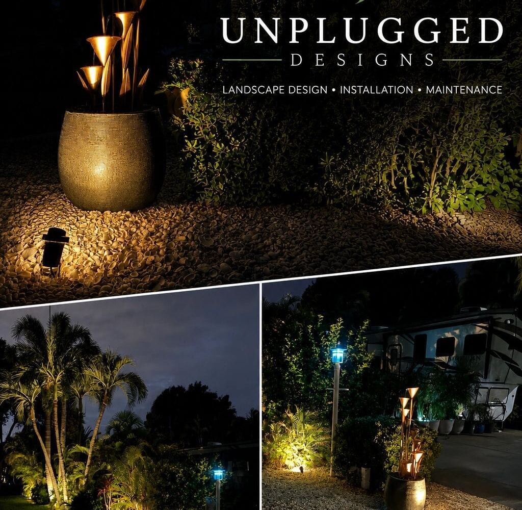 Landscape lighting installations by Unplugged Designs