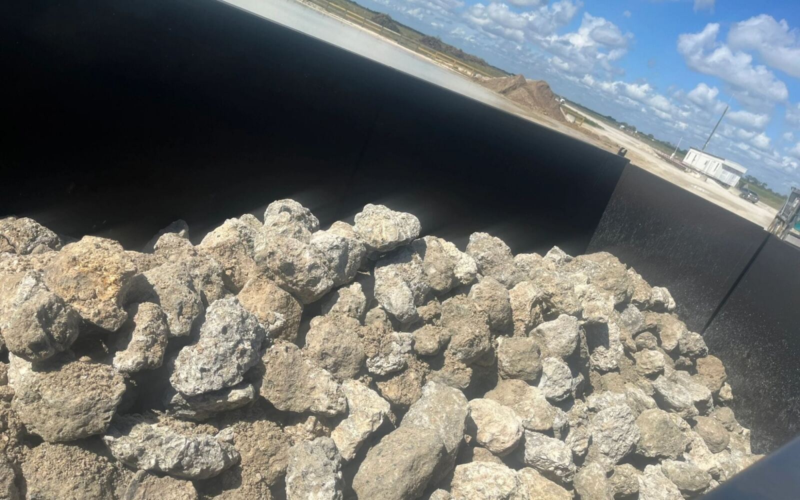 Rip rap stone in a truck bed